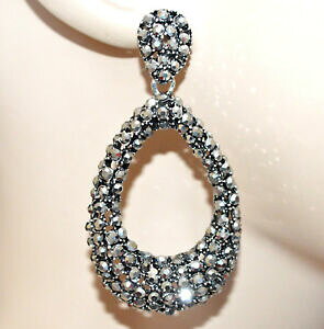 �y���������z�A�N�Z�T���[�@�l�b�N���X�A���W�F���gorecchini donna grigio argento cerchi ovali pendenti etnici strass eleganti bb38