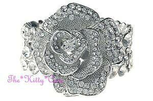 yzANZT[@lbNXre[WA[fRsNChVo[uXbgXtXL[NX^vintage deco 3d flor rosa floral amplia pulsera brazalete de plata con cristal swaro