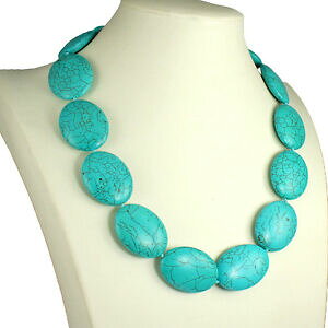 yzANZT[@lbNX^[RCYlbNX`[J[impresionante genuino semi preciosas turquesa grueso grande forma oval gargantilla collar