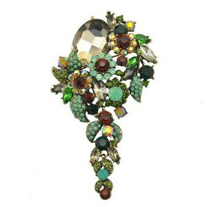�y���������z�A�N�Z�T���[�@�l�b�N���X�u���[�`�s���S�[���h�N���X���g��broche pin oro enorme floral verde marrn class retro xz7