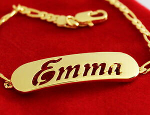 �y���������z�A�N�Z�T���[�@�l�b�N���X�u���X���b�g�G�}k�p�[�\�i���C�Ypulsera con nombre emma 18 k oro plateado plateado regalo personalizado