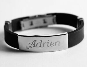 yzANZT[@lbNXGChAVRv[gadrienpara hombre de silicona y plata nombre placa grabado pulseraidentidad de boda
