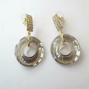 yzANZT[@lbNXn[hS[hNX^brALorecchini donna disco colore oro con cristallo grigio e zirconi bianchi 21 p