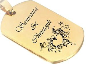 yzANZT[@lbNXg[S[hXeXX`[`F[^Oid masivamente dog tag en oro bala cadena de acero inoxidable con grabado segn preferencias remolq