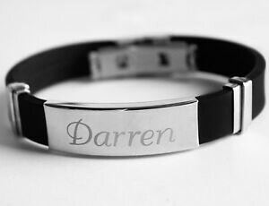 �y���������z�A�N�Z�T���[�@�l�b�N���X�V���R���V���o�[�l�[���v���[�gdarrenpara hombre de silicona y plata placa de nombre grabada pulseraidentidad boda