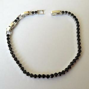 �y���������z�A�N�Z�T���[�@�l�b�N���X�e�j�X�A���W�F���gbracciale tennis uomo donna colore argento zirconi neri 17 19 21 cm 258 v