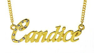 �y���������z�A�N�Z�T���[�@�l�b�N���X�S�[���h���b�L�N���X�}�X�l�b�N���X18k chapado en oro con collar con nombre candicecompromiso aniversario navidad