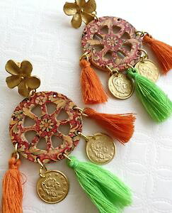 yzANZT[@lbNXtBI[orecchini ruote carretto siciliano, monetine e fiori ottone