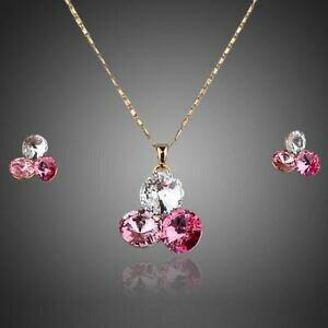 yzANZT[@lbNXI[XgACOy_gZbglbNXsNnuevo 18k oro plateado rosa cristales de austria conjunto de joyas colgante collar aretes