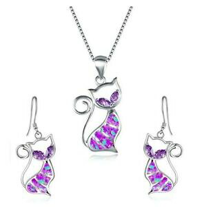 yzANZT[@lbNXIp[CbNX^[OVo[CO`F[Zbgjoyasset * fuego opal lila gato * 925 sterling plata cadena * * aretes *