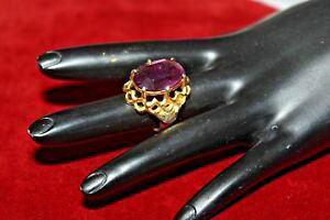 �y���������z�A�N�Z�T���[�@�l�b�N���X�r���e�[�W�A���W�X�g�����O�e�N�X�`��vintage exquisito deslumbrante amatista chapado en oro con textura anillo rg2