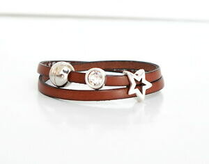�y���������z�A�N�Z�T���[�@�l�b�N���X�u���X���b�g�X�^�C��pulsera de cuero doblemente marrn, con estrella y fogonazos pedrerastein