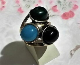 【送料無料】アクセサリー　ネックレスカボションターコイズノワールドーレリングbague ancienne cabochon verre turquoise vert noir alliage dore vieilli ring t150