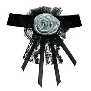 yzANZT[@lbNXRA[JE^JeSm[Tecollier ras de cou victorien gothique noir velours dentelle fleur satin argent