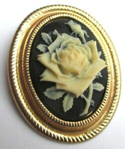 【送料無料】アクセサリー ネックレスリリーフベージュノワールビンテージブローチbroche couleur or came en relief grav fleur beige fond noir bijou vintage 651