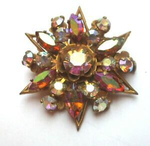 yzANZT[@lbNXre[Wu[`ancienne broche originale bijou vintage couleur or cristaux pingle pompe 5188