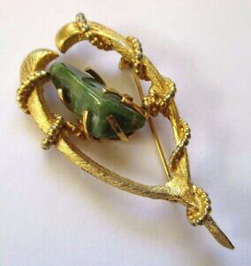 yzANZT[@lbNXgu[`qXCBe[Wgrande broche rtro couleur or sign bsk jade vert griff bijou vintage 3445