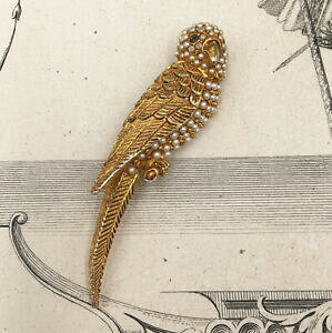 yzANZT[@lbNX@re[WIEu[`broche vintage perroquet oiseau mtal dor perle fantaisie bird parrot brooch