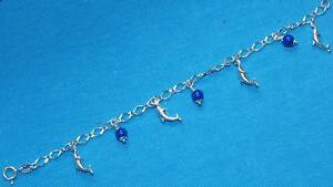 �y���������z�A�N�Z�T���[�@�l�b�N���X�@�u���X���b�g�A���W�F���g�}�b�V�tbracelet en argent massif 925 breloques dauphin et perles bleue en rsine
