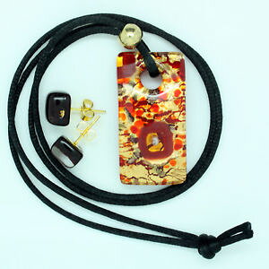 yzANZT[@lbNX@bhS[hmxl`AKXy_g[uZbgCOrosso oro e bianco murano vetro veneziana ciondolo e orecchini a lobo set