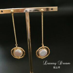 �y���������z�A�N�Z�T���[�@�l�b�N���X�@boucles doreilles long fil perle culture plat ficel artisanal plaqu or msq1