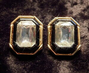 �y���������z�A�N�Z�T���[�@�l�b�N���X�@���B���e�[�W�O���N���X�^���m���[���h�[��boucles doreilles vintages gros strass cristal taille cerclage noir et dore