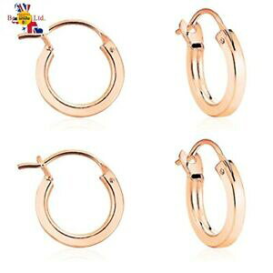 �y���������z�A�N�Z�T���[�@�l�b�N���X�@�X�^�[�����O�V���o�[���[�Y�S�[���h�N���I�[���t�[�v925 argento sterling e rose gold plated piccolo quadrato creole hoop