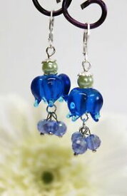 【送料無料】アクセサリー　ネックレス　ガラスシルバーペンダントイヤリングglass jewels argento orecchini pendenti perle lampwork fiori blu l071