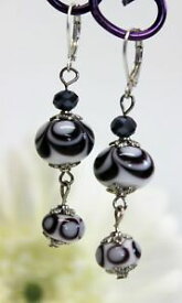 【送料無料】アクセサリー　ネックレス　ガラスシルバーペンダントイヤリングglass jewels argento orecchini pendenti perle boho nero bianco mandala l040