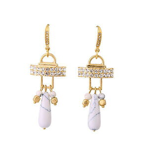 【送料無料】アクセサリー ネックレス メッキピンターコイズホワイトビンテージクラス×イヤリングorecchini a perno dorato pav gerometric turchese bianco vintage class x16