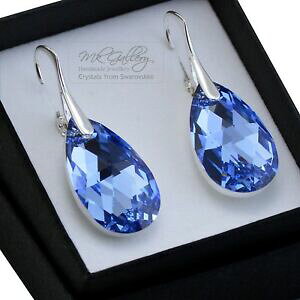 【送料無料】アクセサリー ネックレス シルバーイヤリングナシアーモンドスワロフスキークリスタルライトサファイア925 orecchini argento 22mm peramandorla cristalli di swarovski light sapphire cal