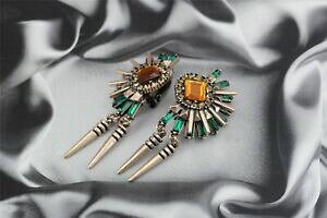 yzANZT[@lbNX@lCeBuAJGhO[IWCONbvorecchini clip on nativi americani verde smeraldo ambra grandi fiore punta j2