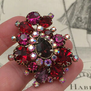 �y���������z�A�N�Z�T���[�@�l�b�N���X�@�r���e�[�W�o���r���e�[�W�u���[�`broche vintage verre taill rouge et rose vintage brooch