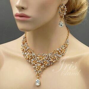 yzANZT[@lbNX@NX^lbNXCO18kt placcato oro fiore di cristallo collana orecchini sposa matrimonio