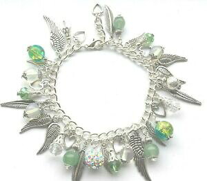 �y���������z�A�N�Z�T���[�@�l�b�N���X�@�Z�b�g�t�F�U�[�u���X���b�gcaricato piuma bracciale con charm ali verde avventurina gemma cristallo regalo