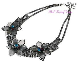 yzANZT[@lbNX@A[fRbVgvt[K[hNX^lbNlbNXnero deco metallo pizzo mesh triple floreale fiore ghirlanda crystal colletto collana