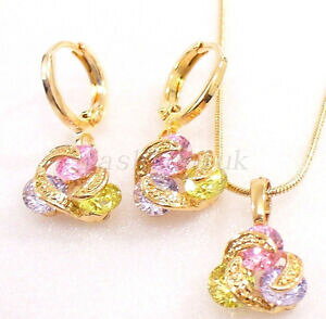 yzANZT[@lbNX@sNCOlbNXZbgCG[S[hle donne rosa dangle earrings collana set cz zirconi placcato in oro giallo 18k