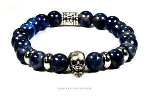 �y���������z�A�N�Z�T���[�@�l�b�N���X�@�J�t�V���o�[�X�J���u���X���b�gbracciale perle naturali sodalith perle silver skull 4 r donna uomo bracciale
