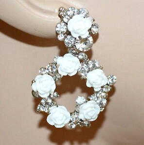 yzANZT[@lbNX@COVo[COorecchini donna argento fiori bianchi pendenti cerchi strass sposa earrings bb10