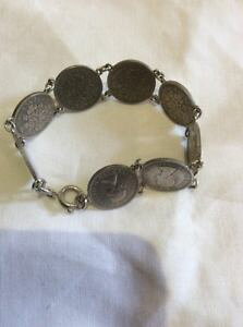 yzANZT[@lbNX@re[WyXJtRCvintage old sei pence bracciale 8 x monete anni 1950