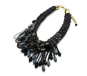 yzANZT[@lbNX@RA[hm[cc700 * collier plastron cordons tresss fleurs tombe perles mode noirgris