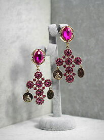 【送料無料】アクセサリー　ネックレス　ゴールデンイヤリングクリップクロスピンクレトロバロックorecchini dorato clip croce grandi rosa acceso barocco retr incisione j6