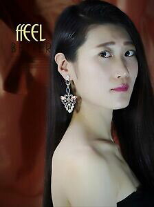 �y���������z�A�N�Z�T���[�@�l�b�N���X�@�S�[���f���C�������Oorecchini dorato grandi candeliere blu rosso farfalla leggero filigrana yw1