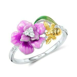 yzANZT[@lbNX@X^[OVo[Odorato honey ape su fiore vero argento sterling 925 anello alla moda s01