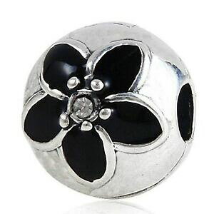 yzANZT[@lbNX@X^[OVo[uXbgGit[NbvvOdue argento sterling nero smalto fiore cliptappi per il tuo bracciale con charm