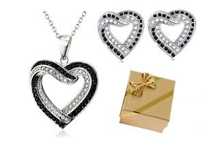 �y���������z�A�N�Z�T���[�@�l�b�N���X�@bianco nero collana a cuore set orecchini chiusura farfalla e cristallo