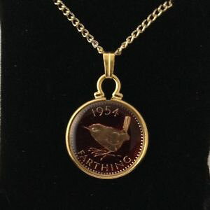 yzANZT[@lbNX@1954 moneta farthing smaltato ciondolo rossooro 65th compleanno