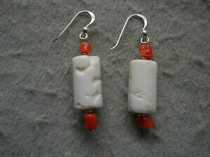 【送料無料】アクセサリー ネックレス コーラルレッドイヤリングチューブシルバーorecchini tubi di corallo naturale rosso amp; bianco da 10 mm su argento 925