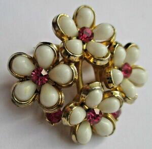 yzANZT[@lbNX@re[W[Ybroche bijou vintage fleur couleur or perles porcelaine blanche quartz rose 3225