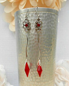 �y���������z�A�N�Z�T���[�@�l�b�N���X�@�W�O�U�O�N���X�^��fines boucles zigzag argent cristal rouge et rares gouttes anciennes en losange